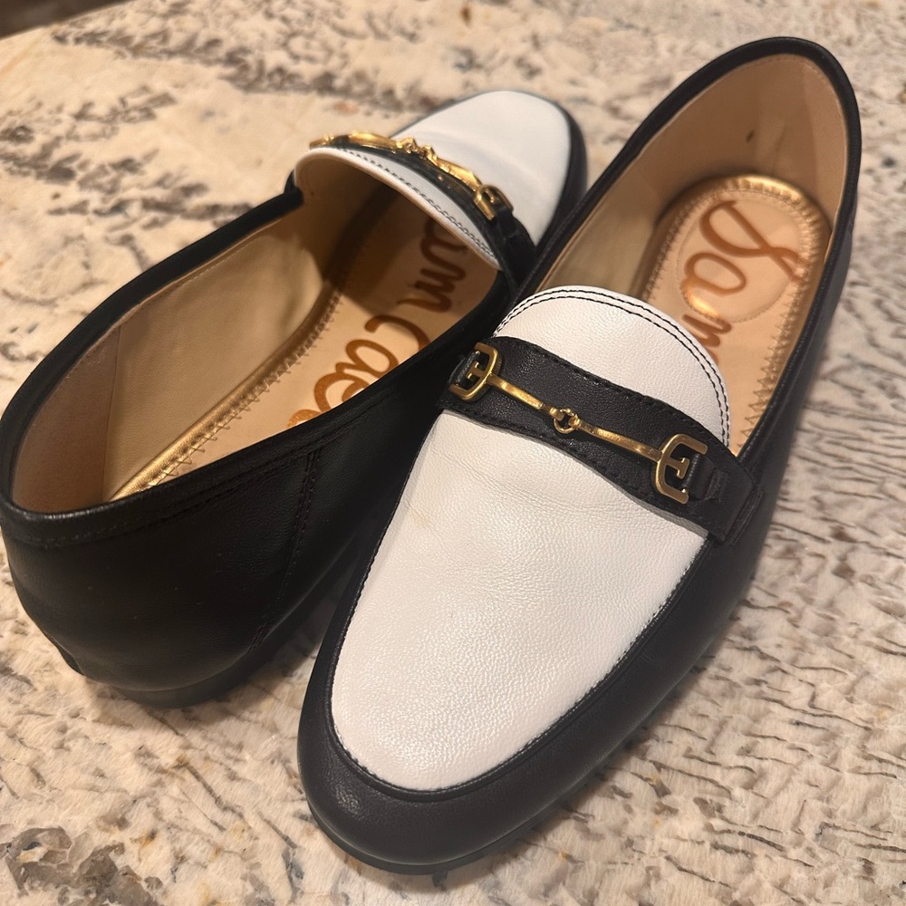 Sam Edelman Loafers Leather Gold Horse Bit Equestrian Preppy Classy Black - Picture 2 of 5